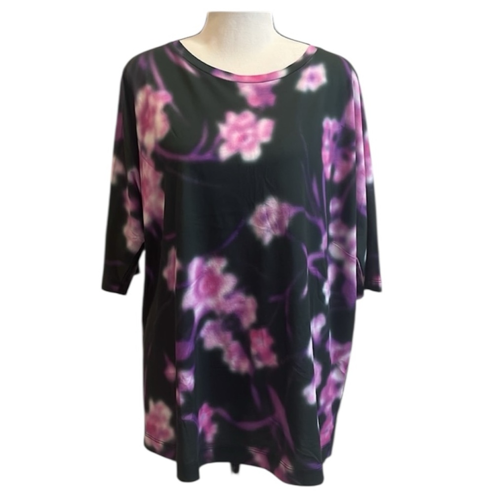 Dries Van Noten Black Tee with Pink Floral Print - Picture 2 of 10
